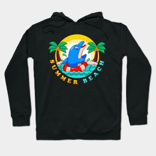 Summer beach, dolphins with buoys swim on the beach Hoodie